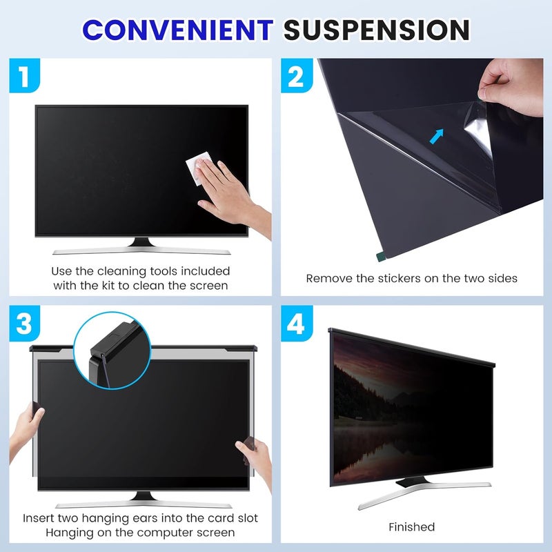 ZpTsarinal Hanging 24 Inch Computer Privacy Screen Filter, Hanging Computer Screen Privacy Cover, Compatible with, 24 Inch 16:9 Widescreen Monitors, Protect Eyes from Glare and Blue Light - Image 3